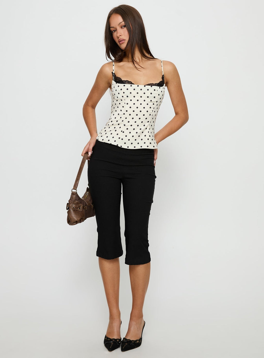 French Polka Dot Lace Trim Corset Top - IntimaBay
