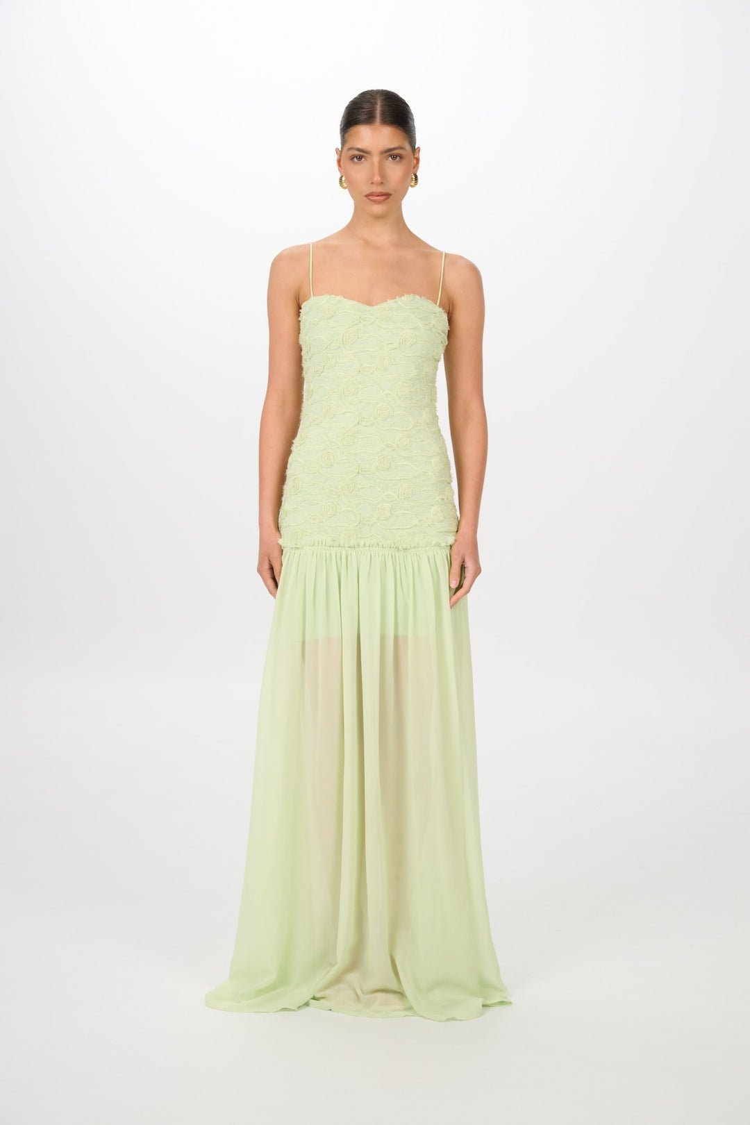 Lime Blossom Lace & Chiffon Maxi Dress - IntimaBay