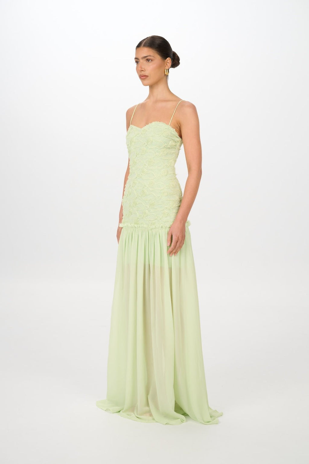 Lime Blossom Lace & Chiffon Maxi Dress - IntimaBay