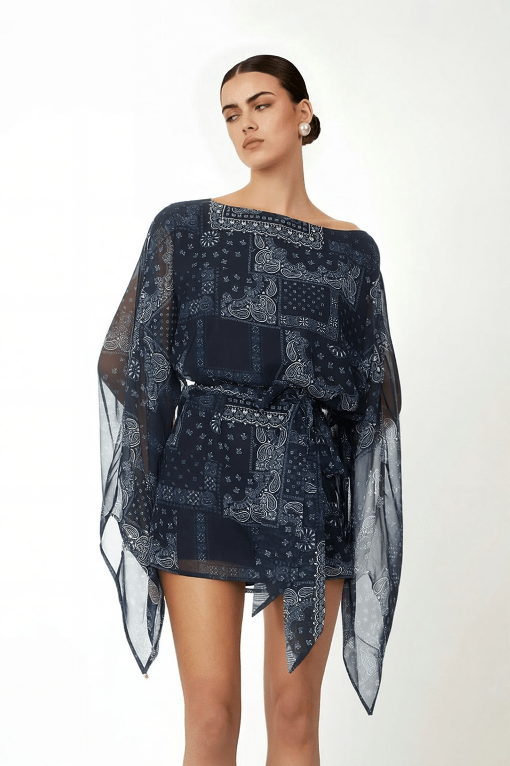 Midnight Paisley Sheer Mini Dress - IntimaBay
