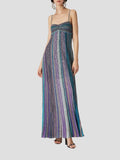 Multicolor Metallic Stripe Maxi Dress - IntimaBay