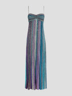 Multicolor Metallic Stripe Maxi Dress - IntimaBay
