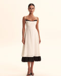 Noir Lace Trim Ivory Midi Dress - IntimaBay