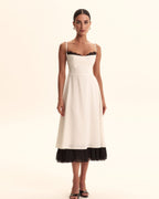 Noir Lace Trim Ivory Midi Dress - IntimaBay