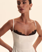 Noir Lace Trim Ivory Midi Dress - IntimaBay