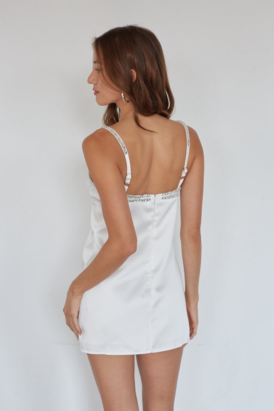 Rhinestone Satin Mini Dress - IntimaBay