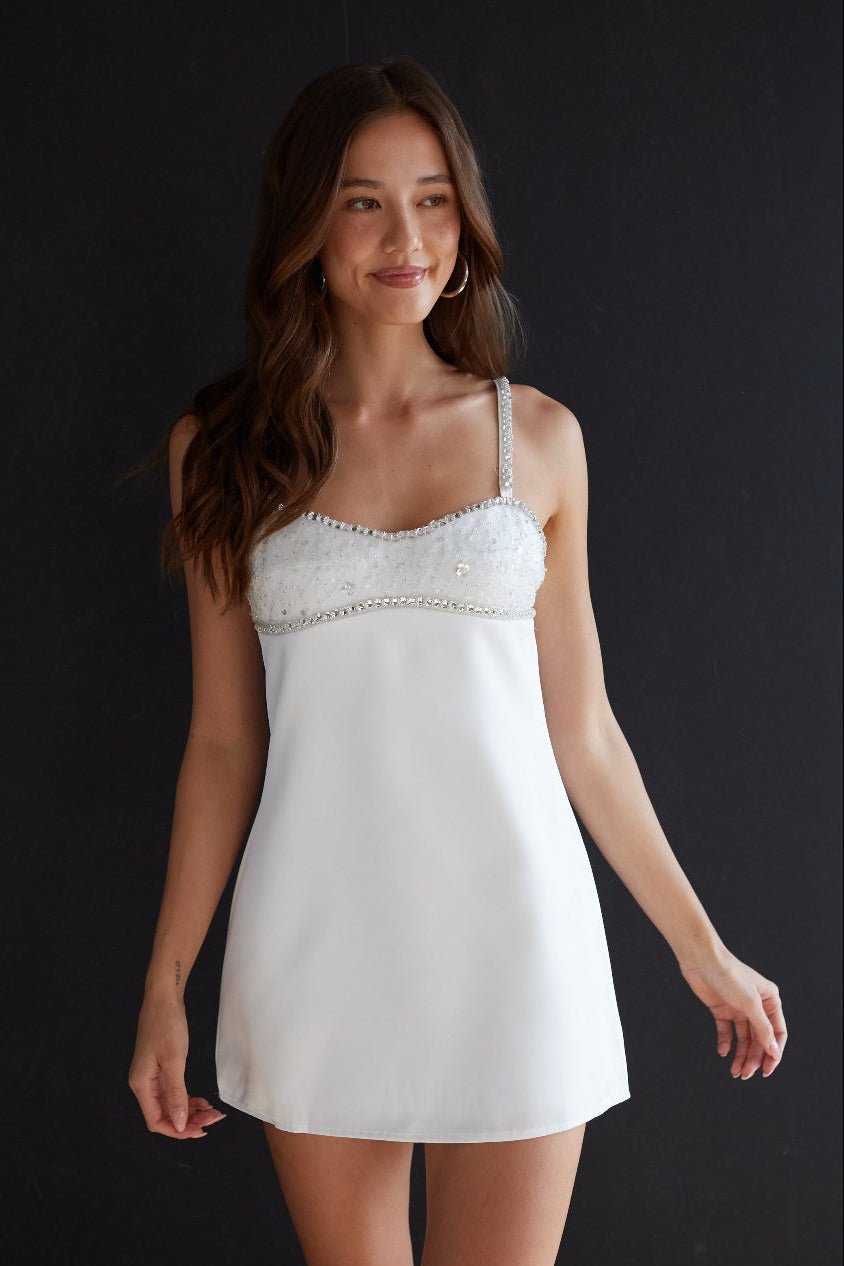 Rhinestone Satin Mini Dress - IntimaBay