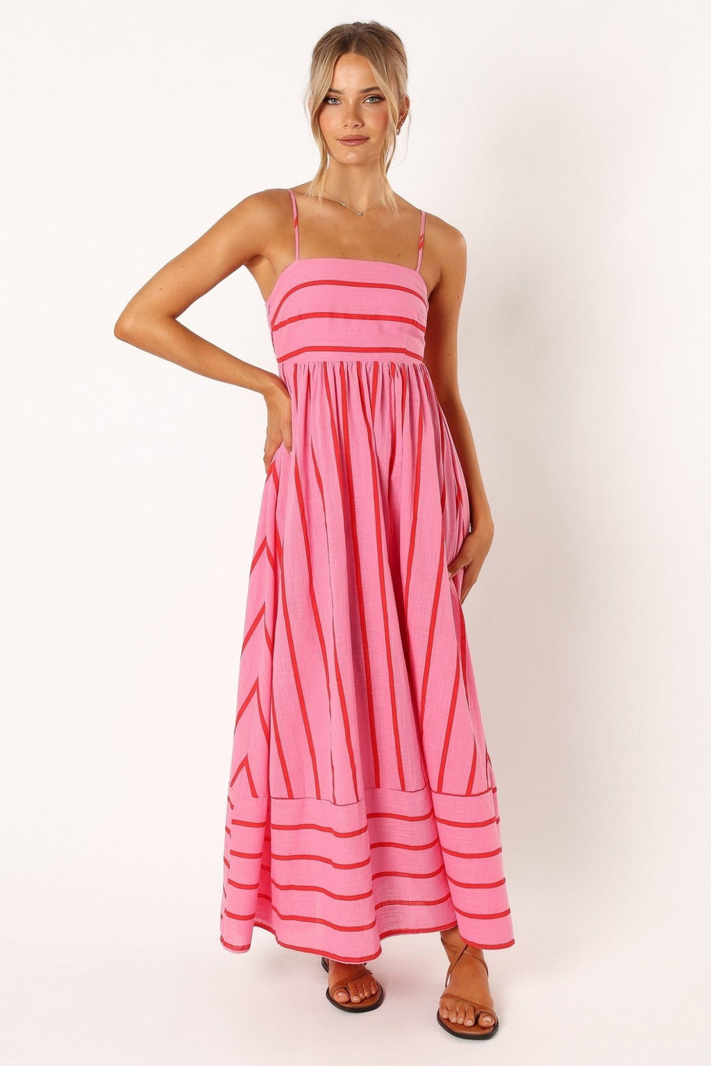 Rosalie Stripe Backless Maxi Dress - IntimaBay