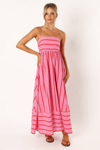 Rosalie Stripe Backless Maxi Dress - IntimaBay
