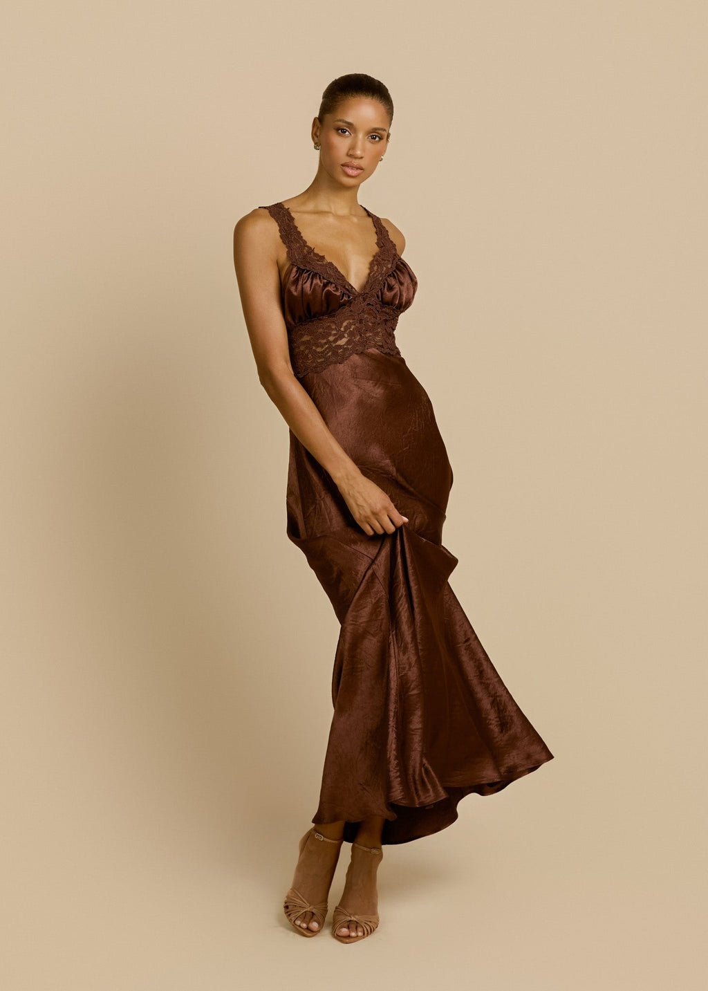 Valencia Silk Lace Maxi Dress - IntimaBay