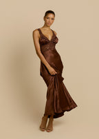 Valencia Silk Lace Maxi Dress - IntimaBay